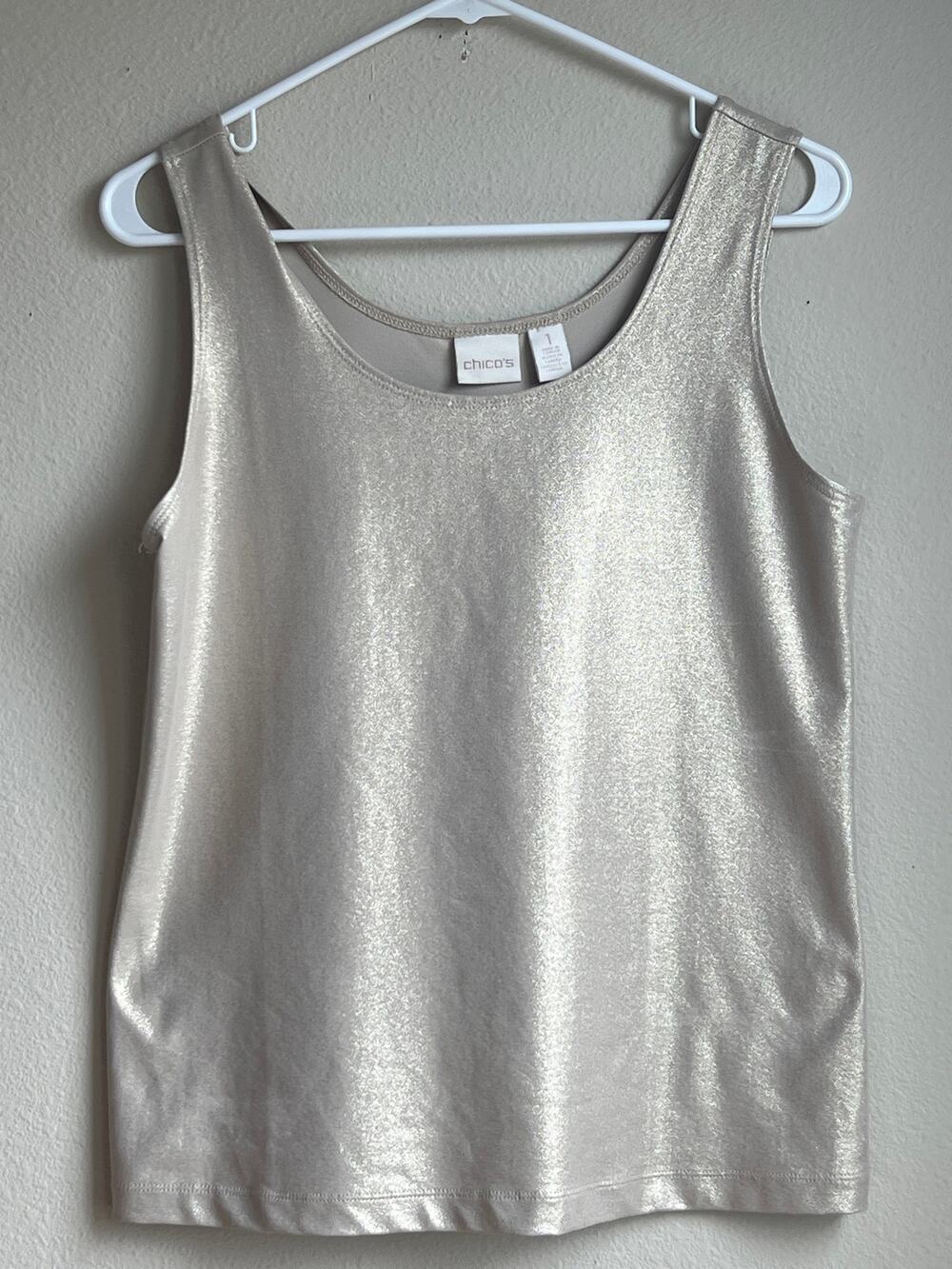 Chicos Metallic Champagne Gold Shimmer Tank Top Scoop Neck Sleeveless SZ 2 Large